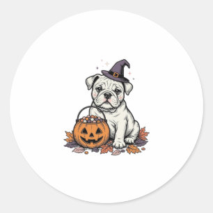 Vintage Engraved Halloween Bulldog Pumpkin Design_ Classic Round Sticker
