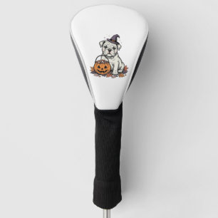 Vintage Engraved Halloween Bulldog Pumpkin Design_ Golf Head Cover