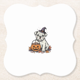 Vintage Engraved Halloween Bulldog Pumpkin Design_ Paper Coaster