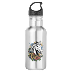 Vintage Engraved Horse Floral Vector Shirt Design_ 532 Ml Water Bottle