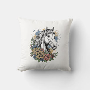 Vintage Engraved Horse Floral Vector Shirt Design_ Cushion