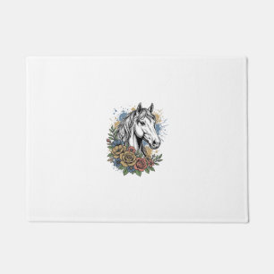 Vintage Engraved Horse Floral Vector Shirt Design_ Doormat