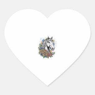Vintage Engraved Horse Floral Vector Shirt Design_ Heart Sticker