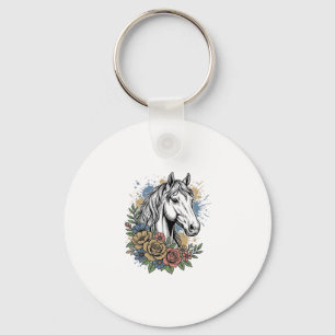 Vintage Engraved Horse Floral Vector Shirt Design_ Key Ring