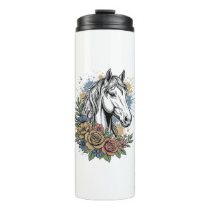 Vintage Engraved Horse Floral Vector Shirt Design_ Thermal Tumbler