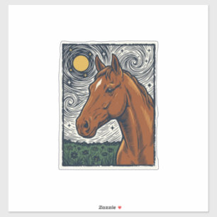 Vintage Engraved Horse Starry Night Art Design