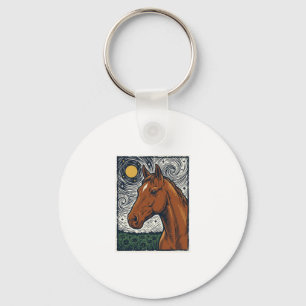 Vintage Engraved Horse Starry Night Art Design Key Ring
