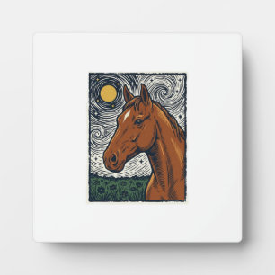 Vintage Engraved Horse Starry Night Art Design Plaque