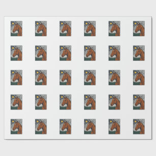 Vintage Engraved Horse Starry Night Art Design Wrapping Paper