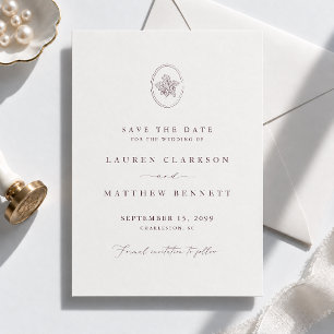 Vintage Engraved Oak Botanical Wedding Save The Date