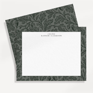 Vintage Engraved Oak Leaf Green Note Card