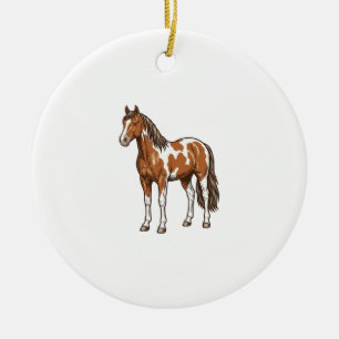 Vintage Engraved Pinto Horse Vector Design_1 Ceramic Ornament