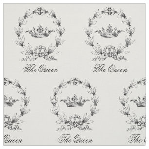 Vintage Engraved Queen's Crown and Laurel Wreath Fabric