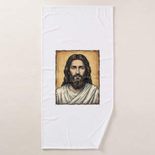 Vintage Engraved Religious Portrait Shirt Design_1 Bath Towel