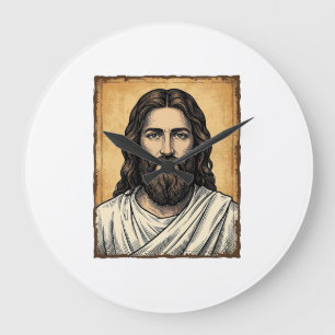 Vintage Engraved Religious Portrait Shirt Design_1 Large Clock