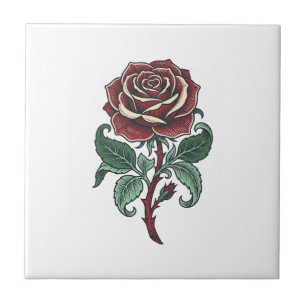 Vintage Engraved Rose Floral Shirt Design_1 Ceramic Tile
