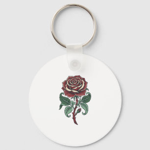Vintage Engraved Rose Floral Shirt Design_1 Key Ring