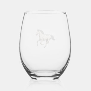 Vintage Engraved Running Appaloosa Horse Design_1 Stemless Wine Glass