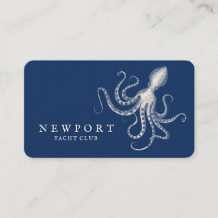 Vintage Engraved Style Octopus Ocean Nautical Navy Business Card