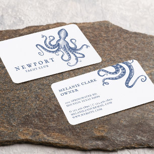 Vintage Engraved Style Octopus Ocean Theme White Business Card