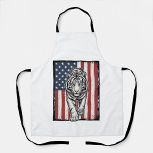 Vintage Engraved Tiger American Flag Patriotic Des Apron