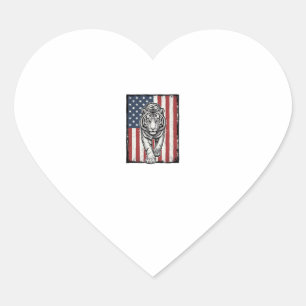 Vintage Engraved Tiger American Flag Patriotic Des Heart Sticker