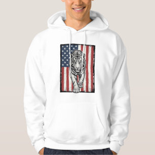 Vintage Engraved Tiger American Flag Patriotic Des Hoodie