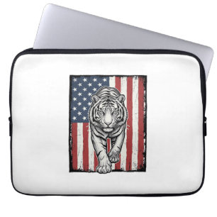 Vintage Engraved Tiger American Flag Patriotic Des Laptop Sleeve