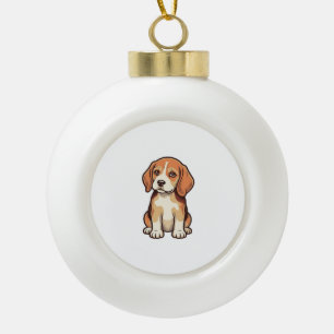 Vintage Engraving Beagle Puppy Vector Art_1 Ceramic Ball Christmas Ornament