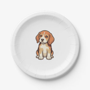 Vintage Engraving Beagle Puppy Vector Art_1 Paper Plate