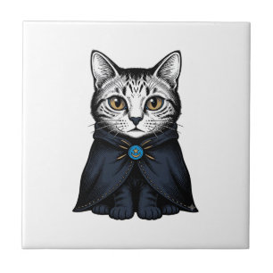 Vintage Engraving Cat Portrait Illustration Design Ceramic Tile