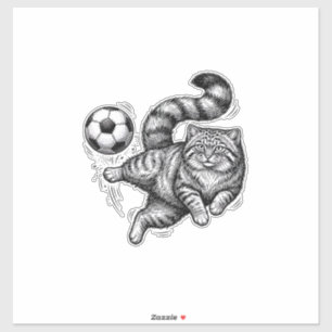 Vintage Engraving Cat Soccer Kick Shirt Design (4)