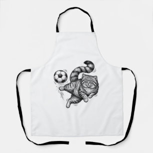 Vintage Engraving Cat Soccer Kick Shirt Design (4) Apron