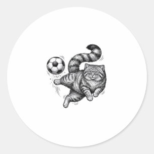 Vintage Engraving Cat Soccer Kick Shirt Design (4) Classic Round Sticker