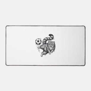 Vintage Engraving Cat Soccer Kick Shirt Design (4) Desk Mat