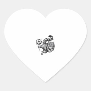 Vintage Engraving Cat Soccer Kick Shirt Design (4) Heart Sticker