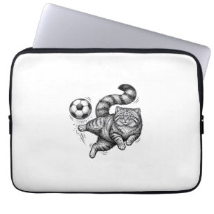 Vintage Engraving Cat Soccer Kick Shirt Design (4) Laptop Sleeve
