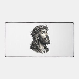 Vintage Engraving Crown of Thorns Portrait Design_ Desk Mat