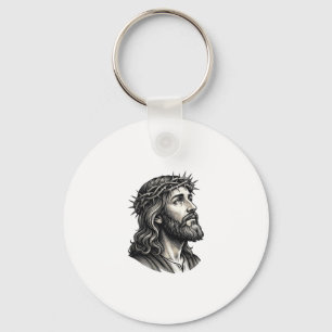 Vintage Engraving Crown of Thorns Portrait Design_ Key Ring