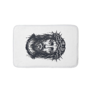 Vintage Engraving Crown of Thorns Sacred Portrait  Bath Mat