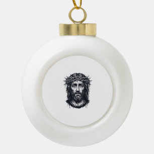 Vintage Engraving Crown of Thorns Sacred Portrait Ceramic Ball Christmas Ornament