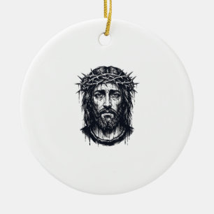 Vintage Engraving Crown of Thorns Sacred Portrait Ceramic Ornament