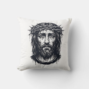 Vintage Engraving Crown of Thorns Sacred Portrait  Cushion