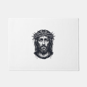 Vintage Engraving Crown of Thorns Sacred Portrait Doormat