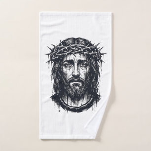 Vintage Engraving Crown of Thorns Sacred Portrait Hand Towel