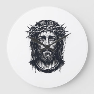 Vintage Engraving Crown of Thorns Sacred Portrait Large Clock