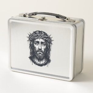 Vintage Engraving Crown of Thorns Sacred Portrait Metal Lunch Box