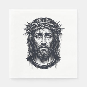 Vintage Engraving Crown of Thorns Sacred Portrait Napkin