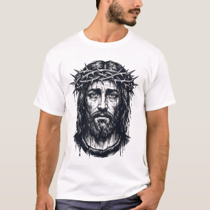 Vintage Engraving Crown of Thorns Sacred Portrait T-Shirt