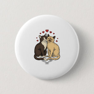 Vintage Engraving Cute Cat Couple Love Design_1 6 Cm Round Badge